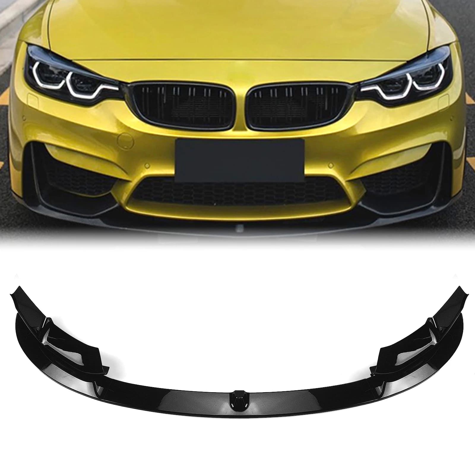 Gloss Black/Carbon Fiber Look Front Bumper Spoiler Lip + Side Air Vent Cover Splitter Kit For BMW F80 M3 F83 F82 M4 2015-2020