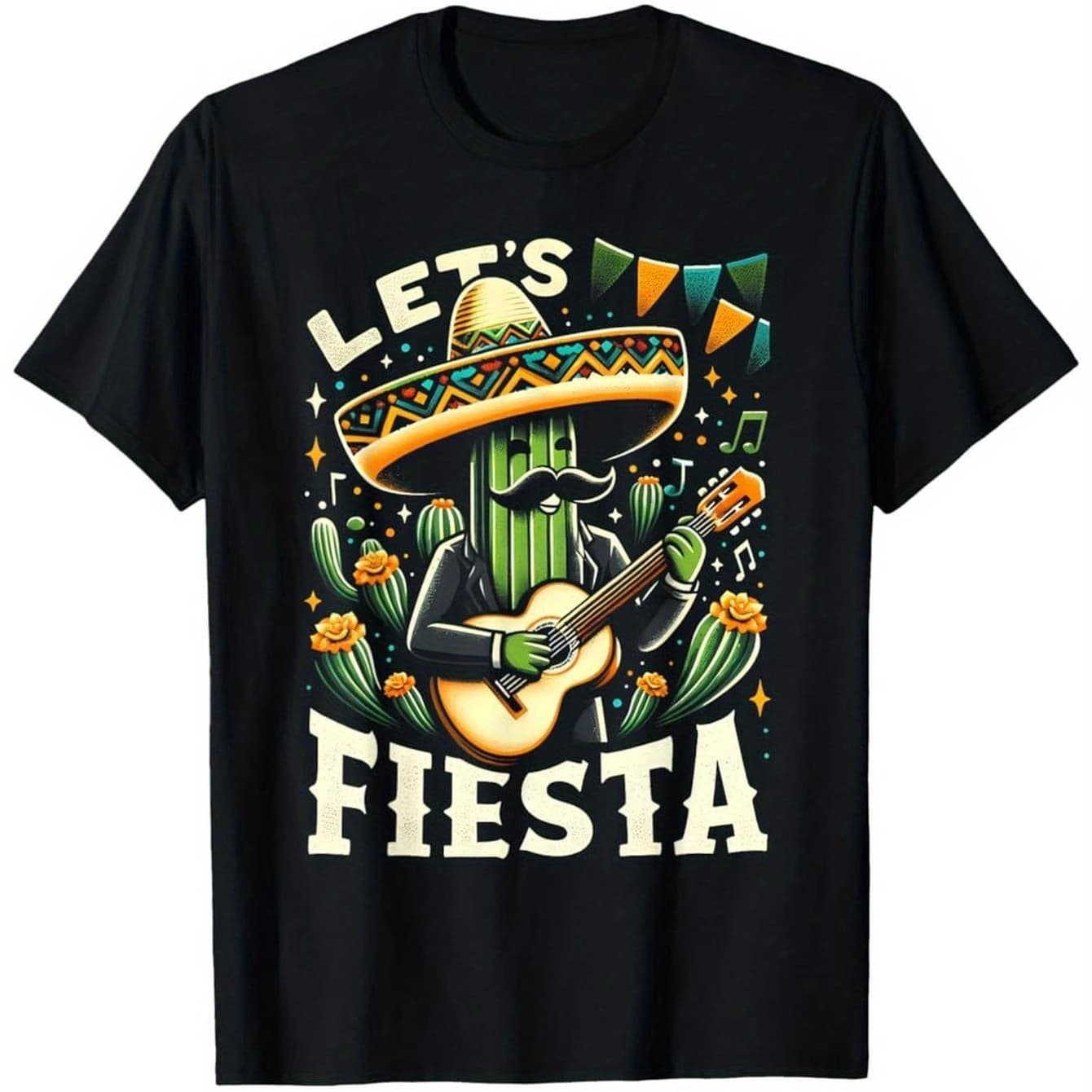 Funny Sombrero Hats Cactus Guitarer Graphic Mexican Fiesta T-Shirt 100% Cotton O-Neck Short Sleeve Summer Casual Mens T-shirt
