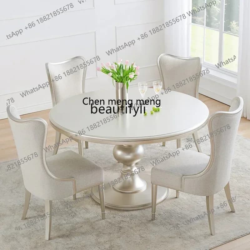 cc182R11 American Light Luxury Modern Solid Wood round Dining Tables and Chairs Set French Retro Domestic Dining Table