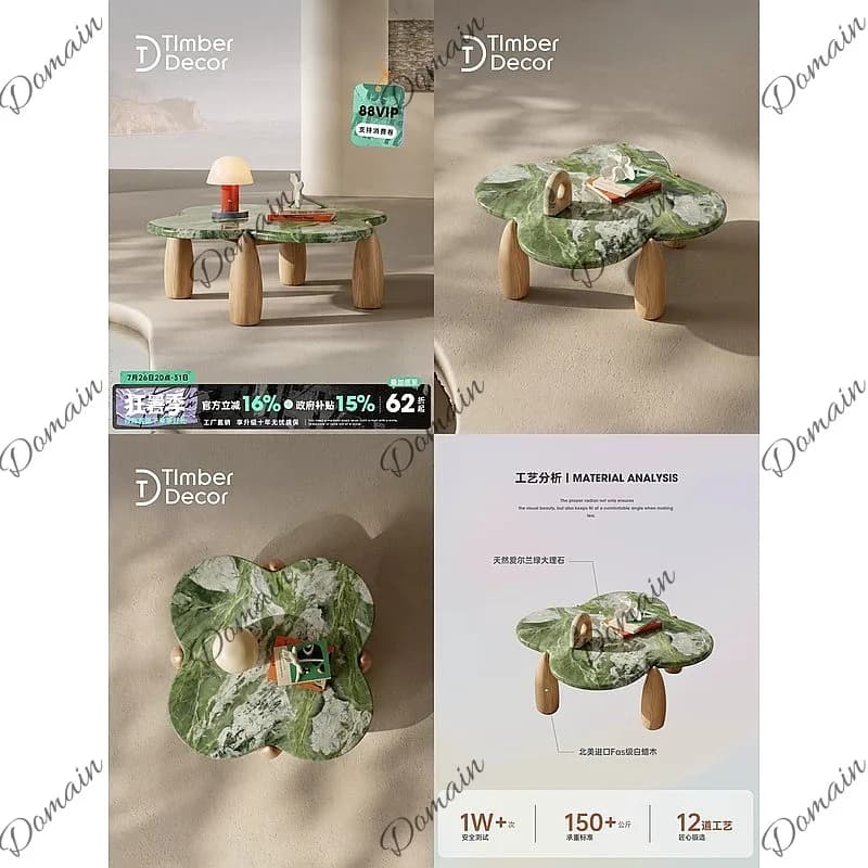 Retro Marble Coffee Table for Small Living Room, Modern Simple Luxury Petal Shape Tea Table