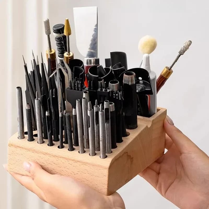 Leather Tool Storage Rack, Handmade Leather Art, Leather Carving,  Desktop Storage