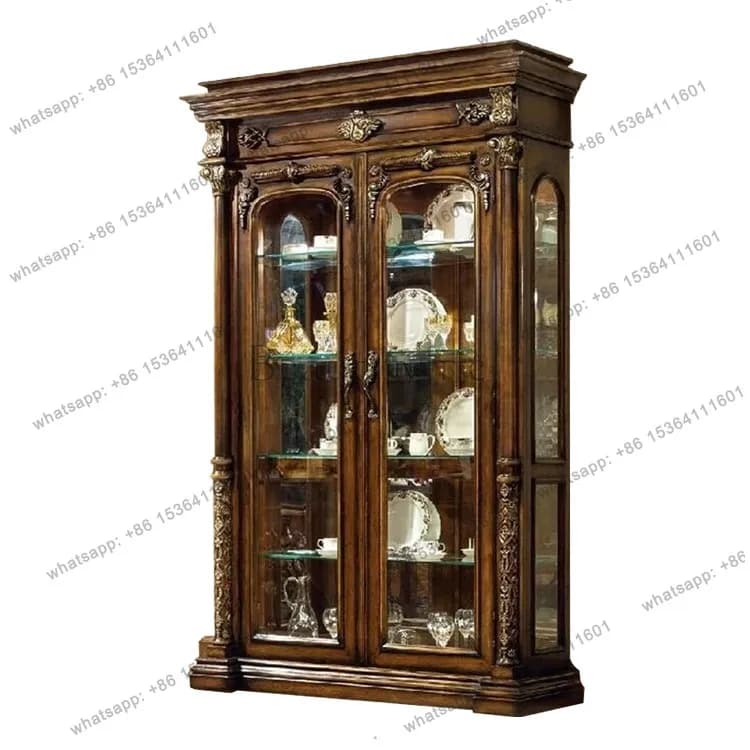 American all-solid wood wine cabinet living room glass door display wall porcelain cabinet