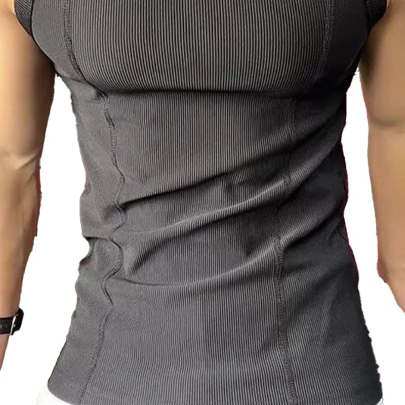 Men Gym Vest Crew Collar Sleeveless Summer Tops Solid Color Breathable Sport Camisole Quick-Drying Tank Tops