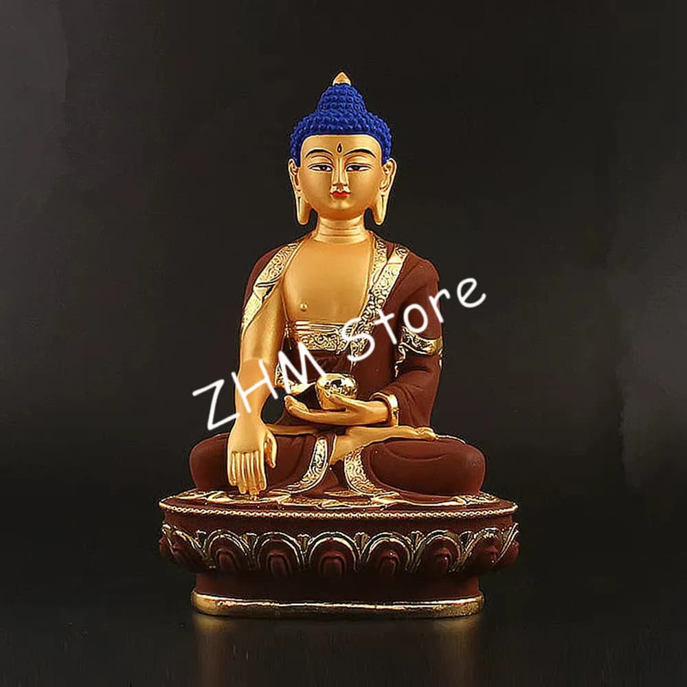 Brown Plated 21cm Shakyamuni Rulai Bodhisattva Buddha Statue,Resin Sweeping Demon Home Putting Decoration