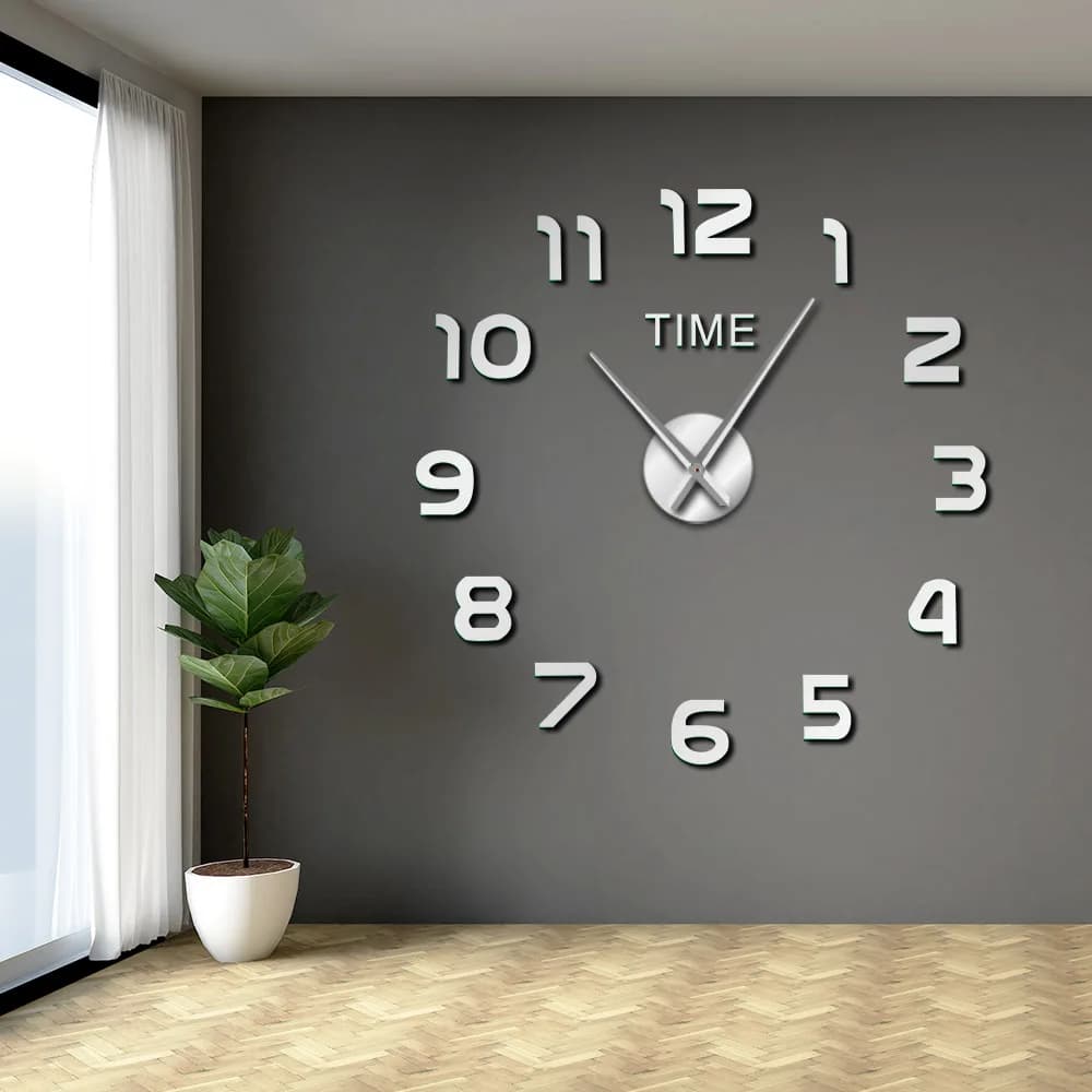 DIY Giant Wall Clock Simple Modern Design DIY 3D Mirror Effect Large Arabia Numerals Sticker Wall Clock Home Decor Wall Watch