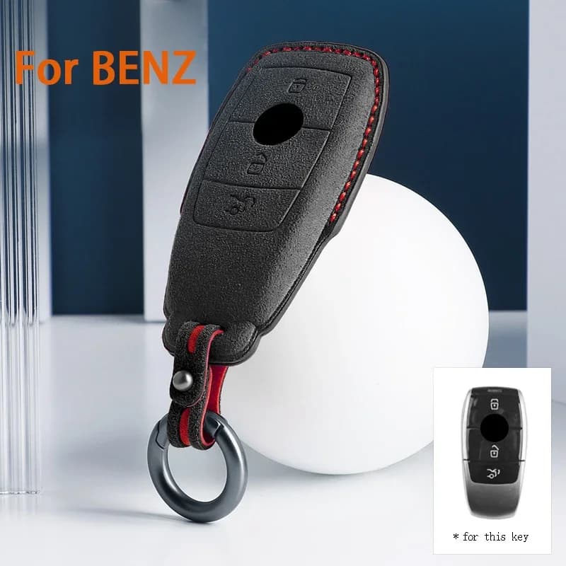 For Mercedes Benz A C E S G Class GLC CLE CLA GLB GLS W177 W205 W213 W222 X167 AMG Suede Leather Car Key Case Shell Keychain