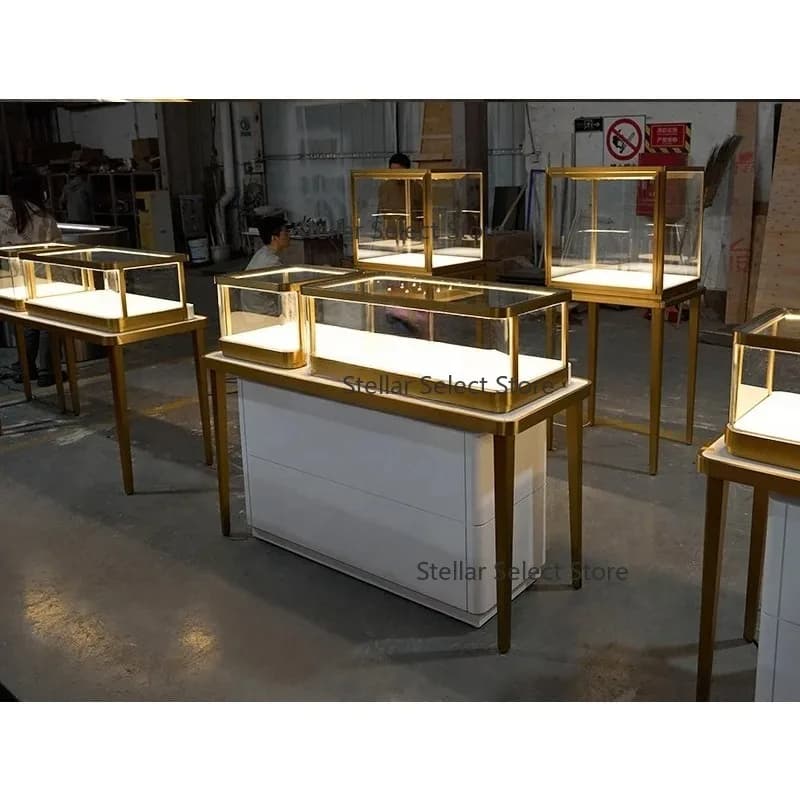 custom. Stainless Steel Led Illuminated Glass Display Jewelry Display Showcase Cabinet Showcase