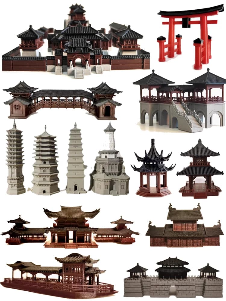 Miniature Fish Tank Rockery Gazebo Temple Ancient Building Model Desk Decoration Micro Landscape Ancient Building Home Decor