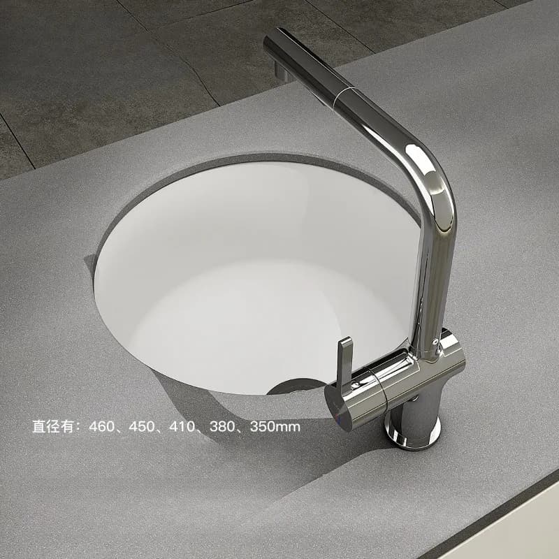 Round small single slot, mid-island under-counter basin, home kitchen, vegetable basin, bar, quartz stone sink