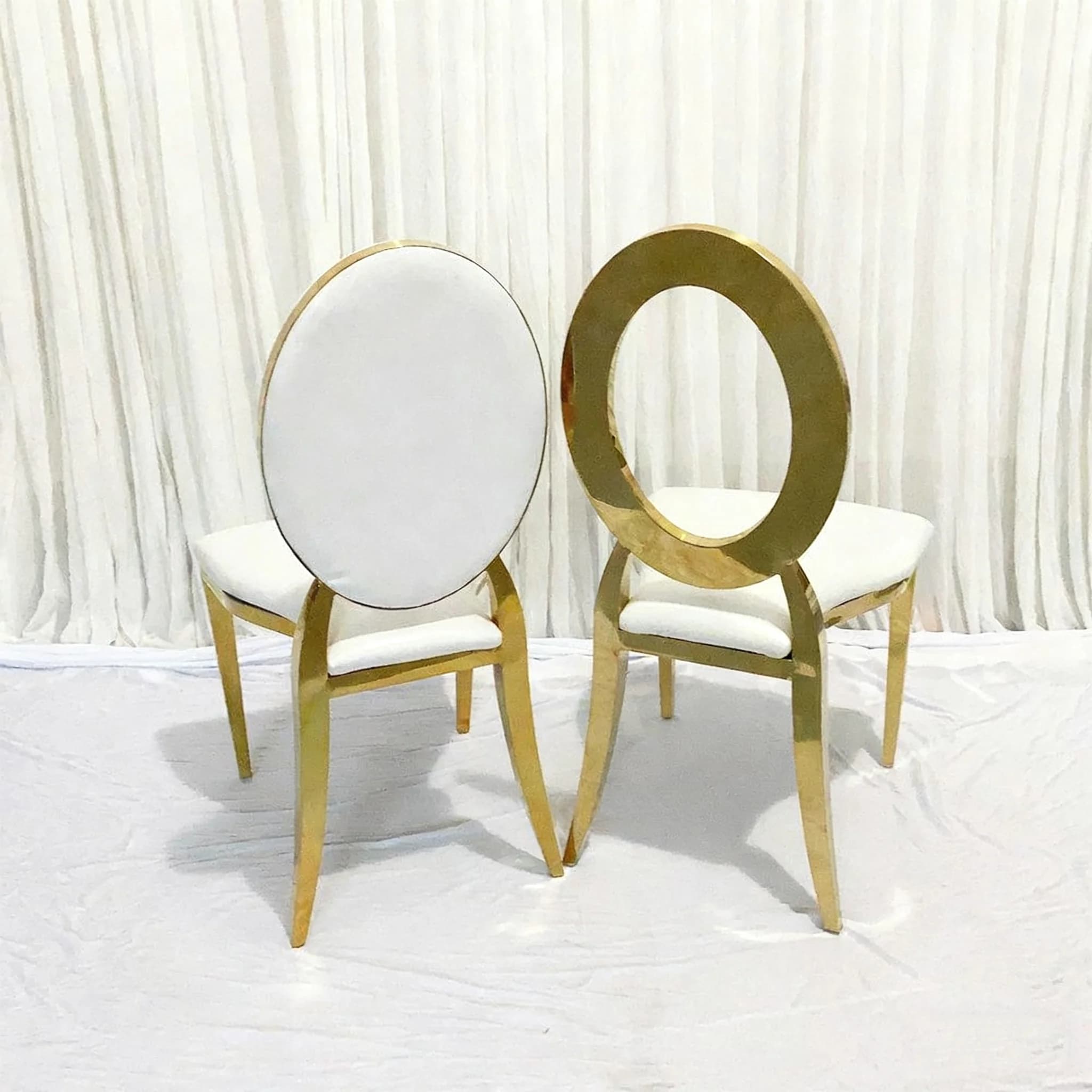 Luxury Round Back Wedding Party Chair with Gold PU Leather and Stainless Steel Durable for Hotel Use Event Chair