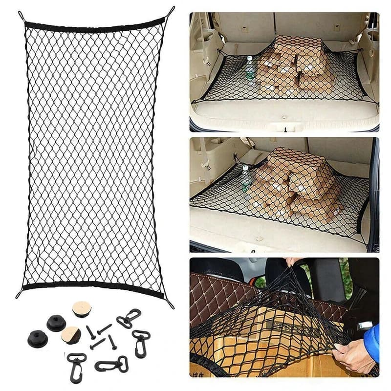 Heavy-Duty Adjustable Cargo Net – 48"x36" Elastic Nylon-Webbed Tie-Down Net with Zinc S-Hooks for SUV, Van & Pickup Truck