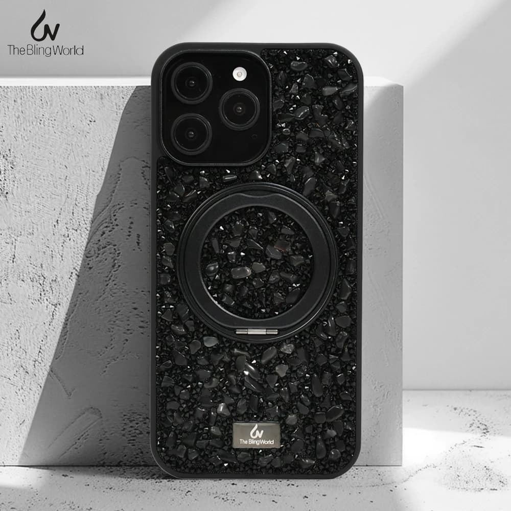 Metal Stands Diamond Case For Iphone 16 15 14 13 Pro Max Magnetic Wireless Charging Premium Creative 3d Stone Crystal Phone Case
