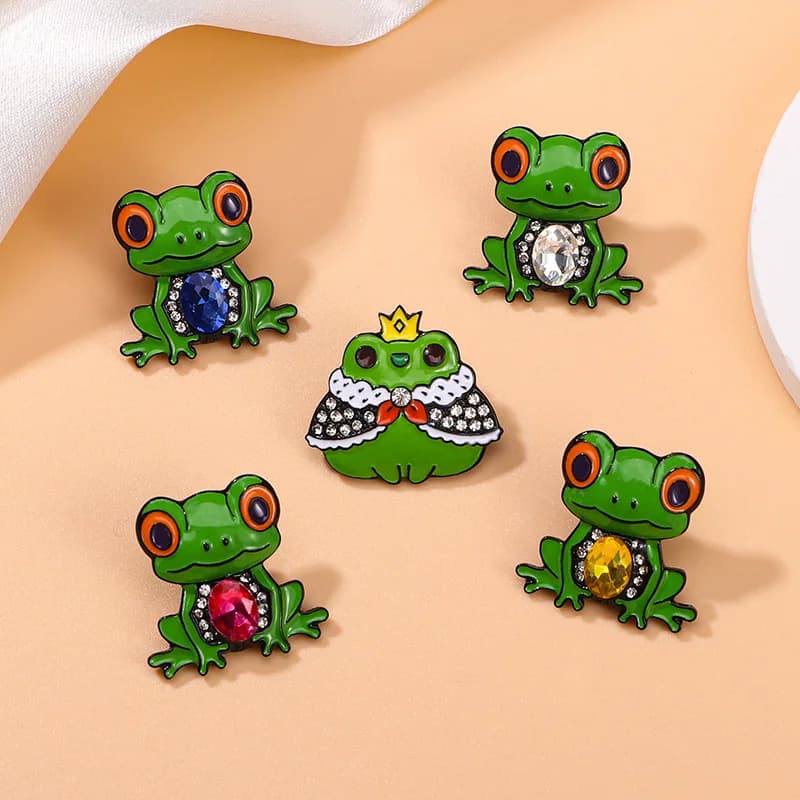 Diamond Inlaid Enamel Big Eye Cartoon Frog Brooch Alloy Badge Pin for DIY Clothes Bags Shoes Hat Scarf T-shirt Jeans Accessories