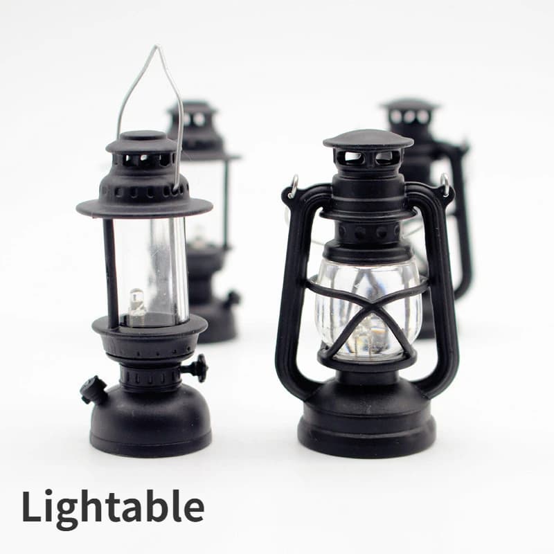 Dollhouse Retro Lamp Lightable Black Christmas Halloween Miniature Landscape Decoration DIY Ornament Home Decor Crafts
