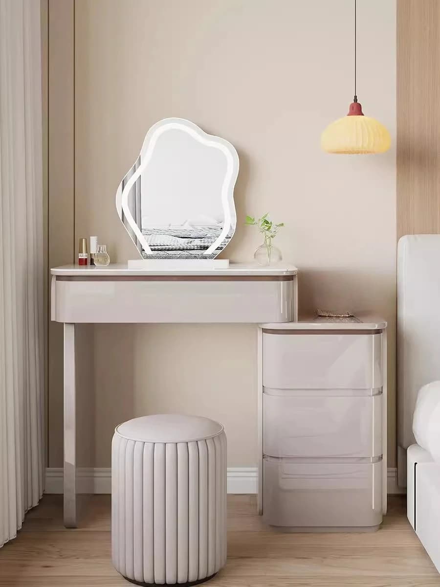 LH dresser chest integrated solid wood small apartment minimalist cream wind rock slab makeup table