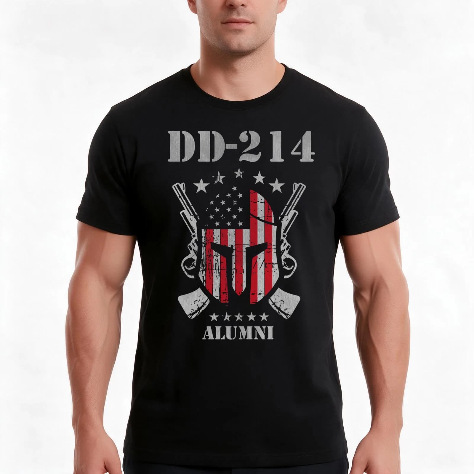 DD-214 US Armed Forces Alumni American Flag Veteran T-Shirt, Summer Casual Cotton Tee, Oversized Streetwear Tops, 100% Cotton