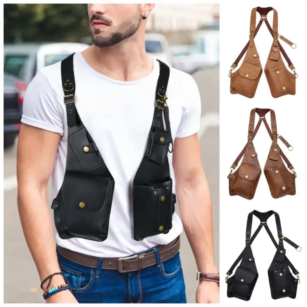 Vintage Underarm Strap Wallet Pocket Anti-Theft Steampunk Shoulder Harness Bag Gothic Vest Bag Double Shoulder Pouch