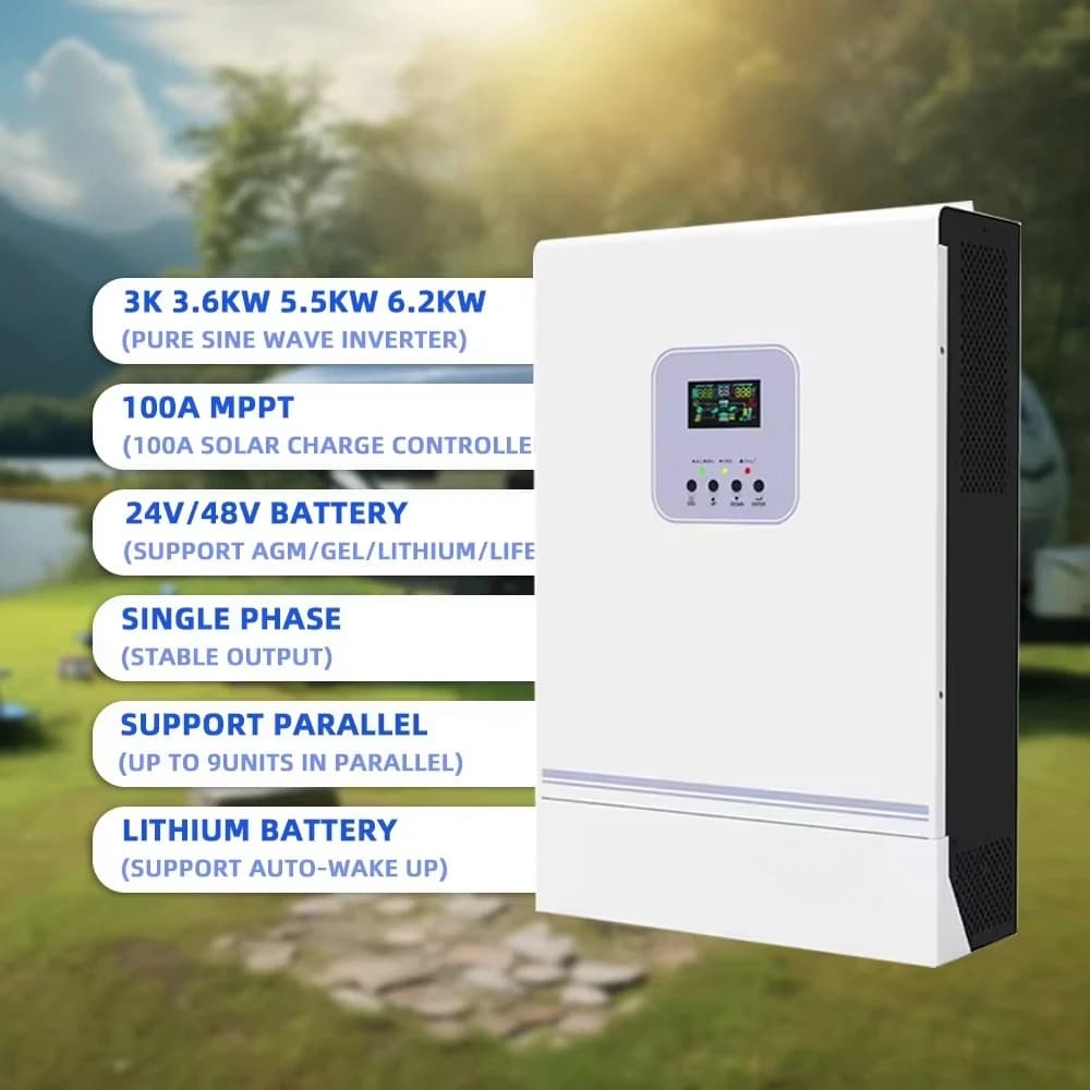 6.2kw Hybrid Solar Inverter 6200W/6200va 230V 48V Dc Ac Hybrid Solar Inverter With  Solar Charge Controller