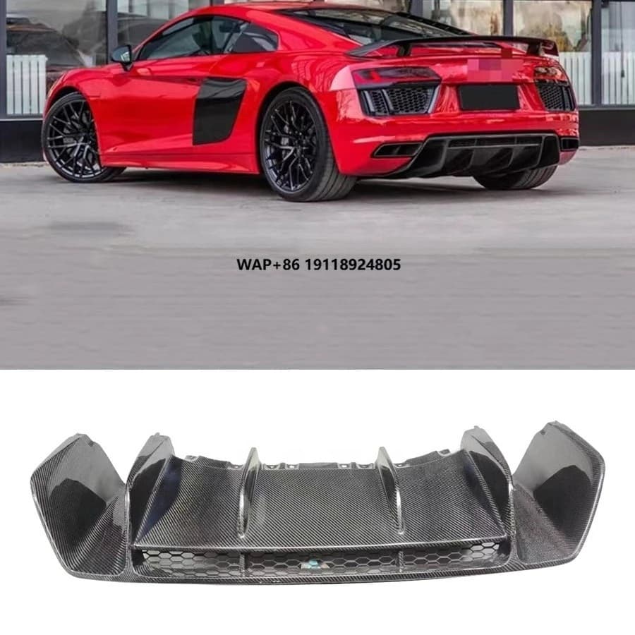 New Condition Dry Carbon Fiber Rear Bumper Diffuser with Lip Spoiler for  R8 2016-2019 Car Accessories