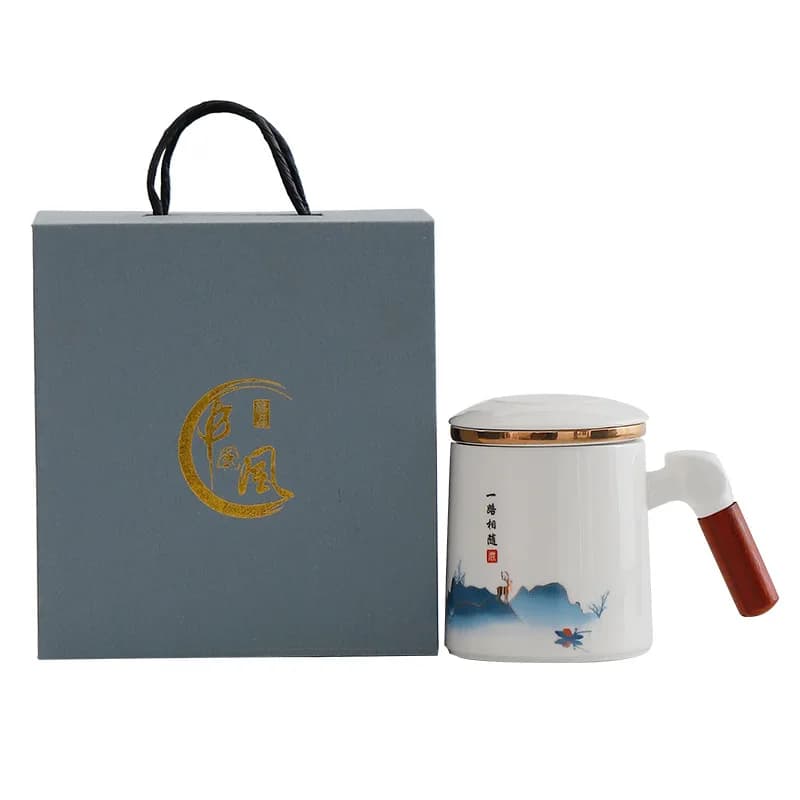 Brew tea water separation cup men's ceramic spoon with lid high-value national tide Year of the Tiger gift