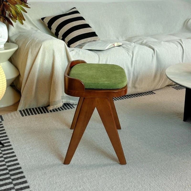 Solid wood stool without backrest Light luxury upholstered removable and washable household dressing stool