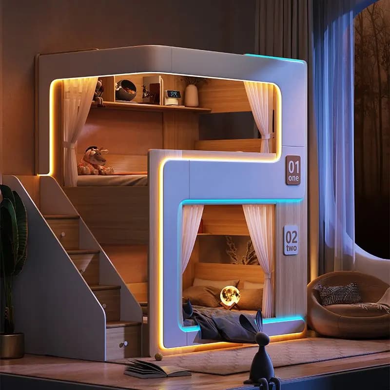 Simple small apartment bunk double-layer suspended bed, high and low child and mother combination bed