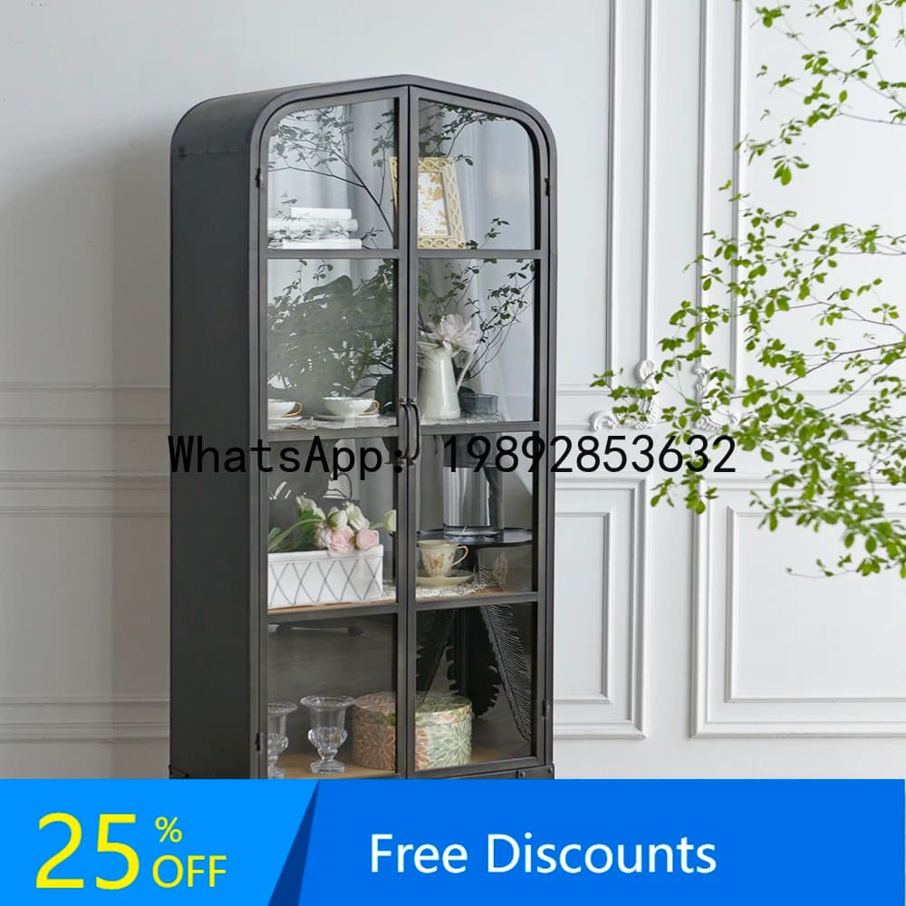 CZ Simple Black Iron Glass Living Room Study Bookshelf Storage Display Side Cabinet Figurine Storage Display Cabinet