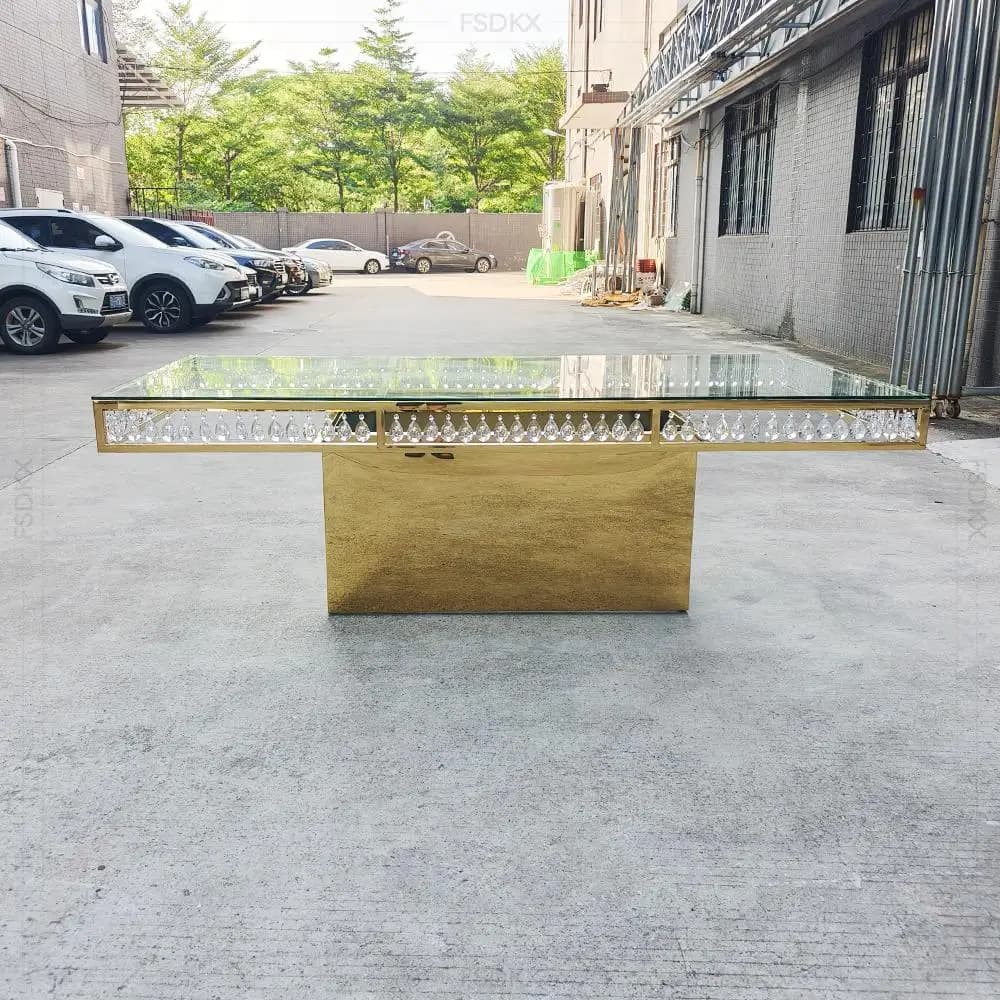 Luxury Restaurant Hotel Stainless Steel Dinning Table with Glass Top