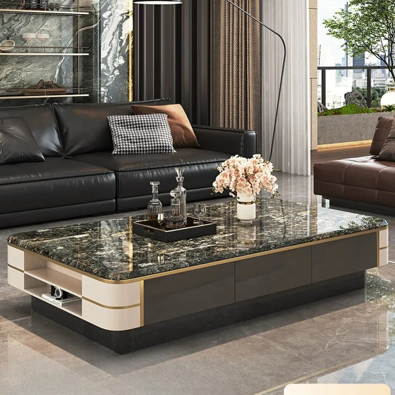 YJQ Italian light luxury high-end rectangular marble coffee table living room household luxury stone coffee table