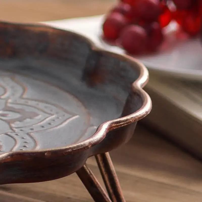 Retro Metal Serving Tray Decorative Storage Plates with Ornate for Small Items 55KF
