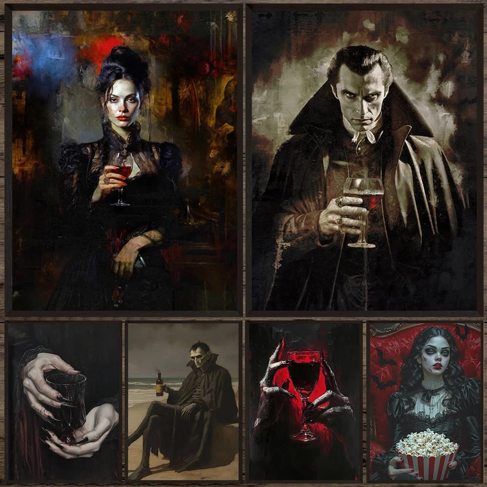 Gothic Vampire's Drink Art Poster Print,Moody Gothic Decor Gift,Creepy Dark Fantasy Art Wall Art Prints For Living Room Decor