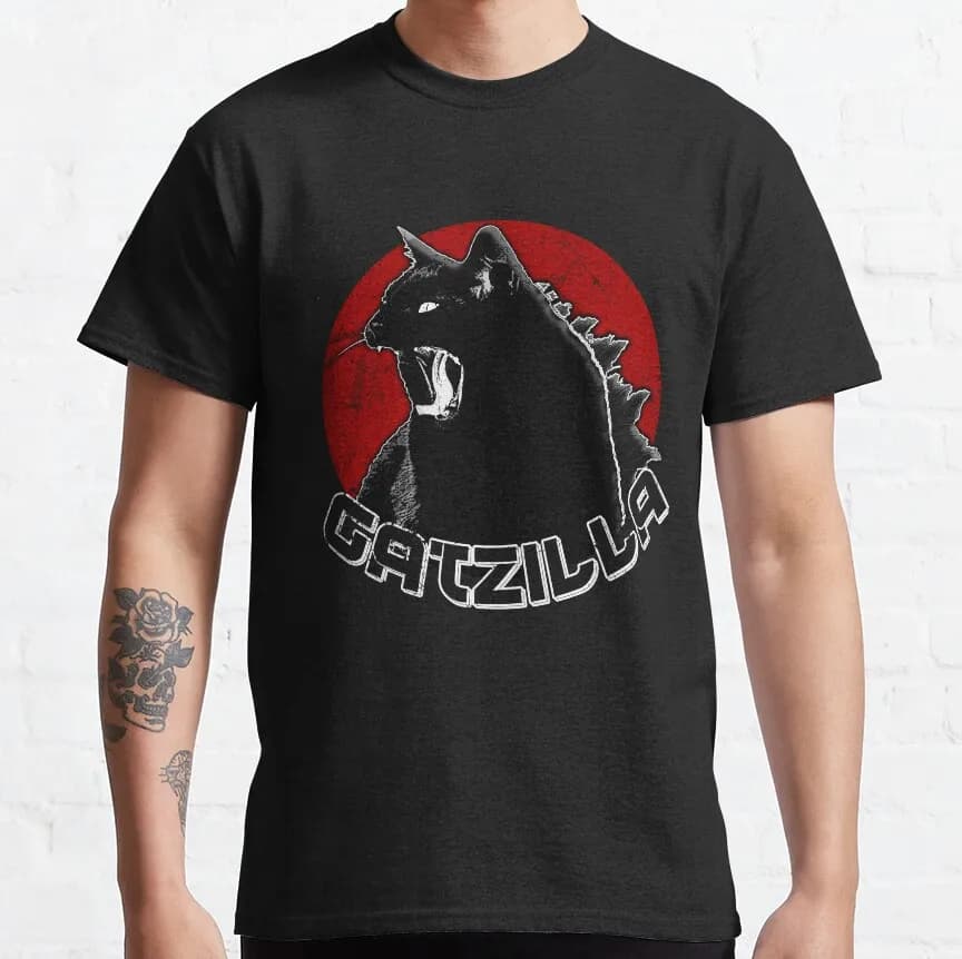 0925 Catzilla King of Monster Gift t shirt for Cat Lover 100% cotton printed Cute kitty Graphic tee Short Sleeve y2k clothes