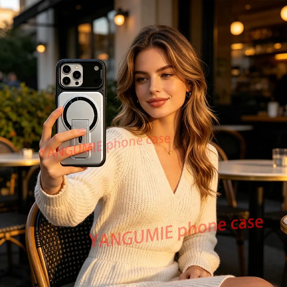 For Apple 11-18 PRO MAX stealth bracket mobile phone shell magnetic skin-absorbing Apple all-inclusive protective cover 17-16