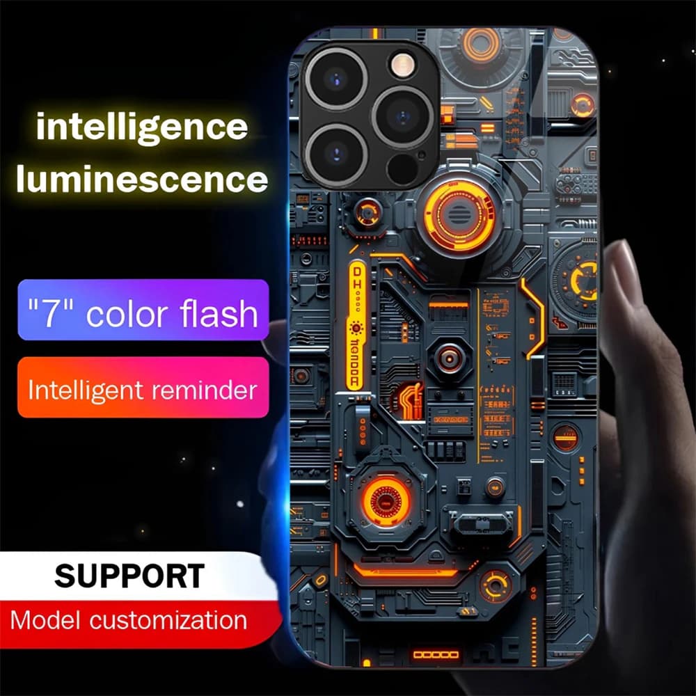 Luxury Future PCBA Pattern LED Light Up Phone Case Glowing Back Cover For iPhone Air 17 16 E 15 14 13 12 11 Pro Max X XR Plus