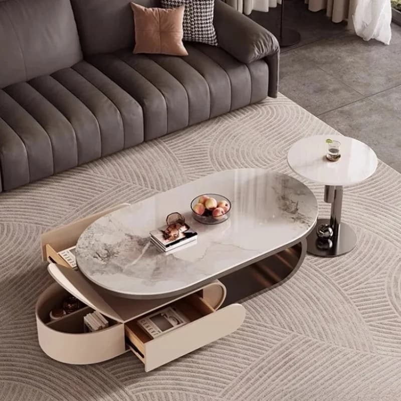 Luxury Design Coffee Table Oval Stainless Steel With Storage Living Room Side Tables Space Saving Mesa De Centro Sala Furniture