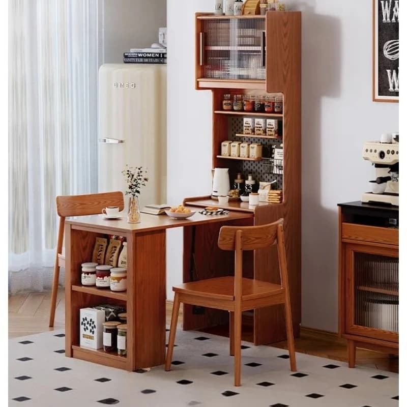 LH solid wood folding dining table household small apartment integrated wall side cabinet