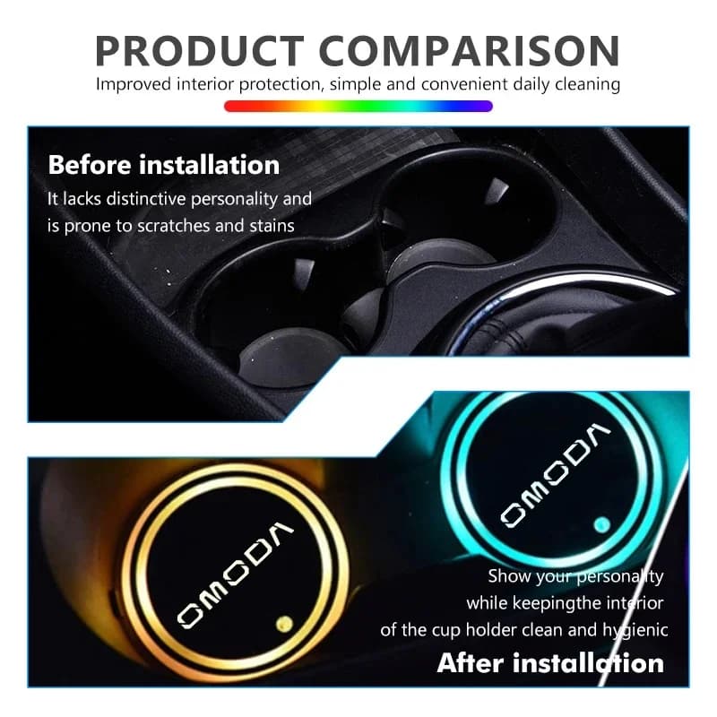 Fit Chery Omoda5 C5 E5 Tiggo8 Pro Jaecoo J7 J8 2Pcs 7‑Color Glowing LED Cup Holder Coaster Accessories
