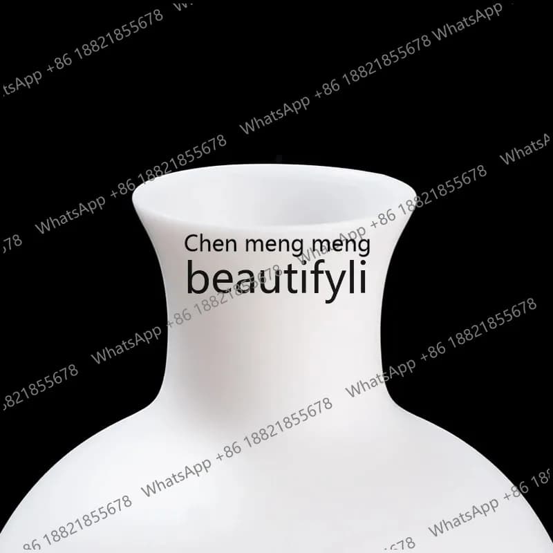 Hand-painted Lotus Ceramic Vase Ornament Sheep Fat Jade New Chinese Style Living Room TV Cabinet Decoration X