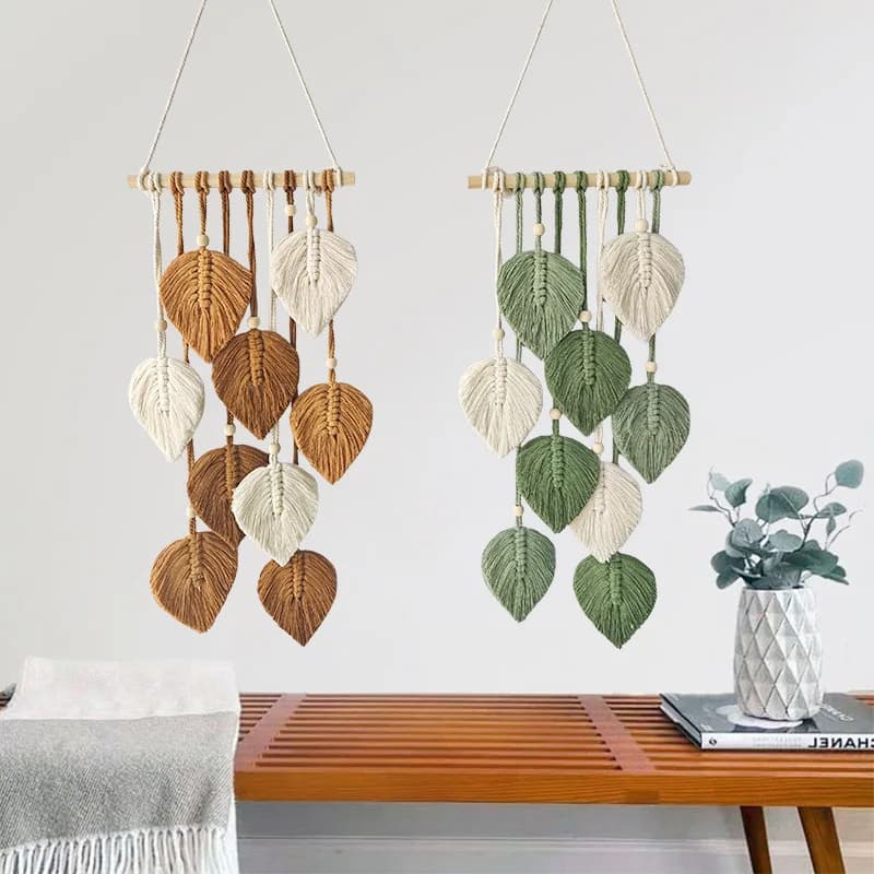 1pcs Leaf Macrame Wall Hanging Handmade Cotton Woven Tapestry Boho Wall Art Home Decor Bedroom Living Room Nursery Tassel
