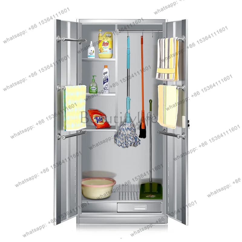 Waterproof Sunproof Tool Cabinet Simple Double Door Mop Storage Cabinet Stainless Steel Outdoor Furniture