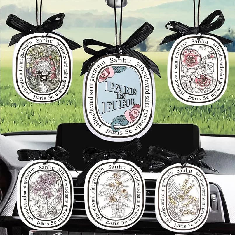 6Pcs Air Freshener Car Perfume Natural Scented Paper Auto Hanging Decoration Fragrant Tablets Aromatherapy Accessories Interior