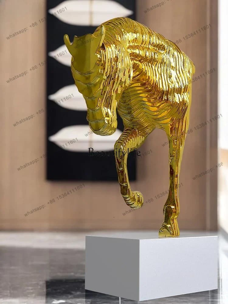 yj7 Hotel lobby living room horse head floor ornament large floor-to-ceiling horse head sculpture art abstract