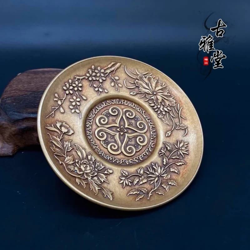 Antique Bronzeware, Vintage Bronze Plate, Tea Tray, Plum Blossom, Orchid, Bamboo, Chrysanthemum Small Dish, Four Seasons Auspici
