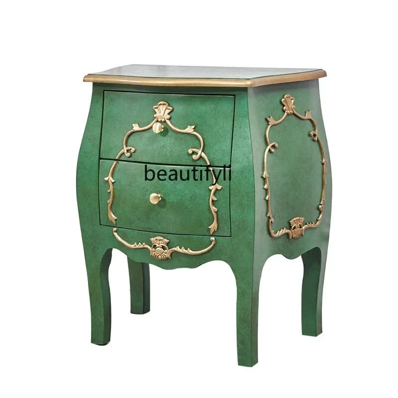 yj58 American Retro Bedside Table Bedroom Nightstand Living Room Sofa Side Table Two-Drawer Cabinet