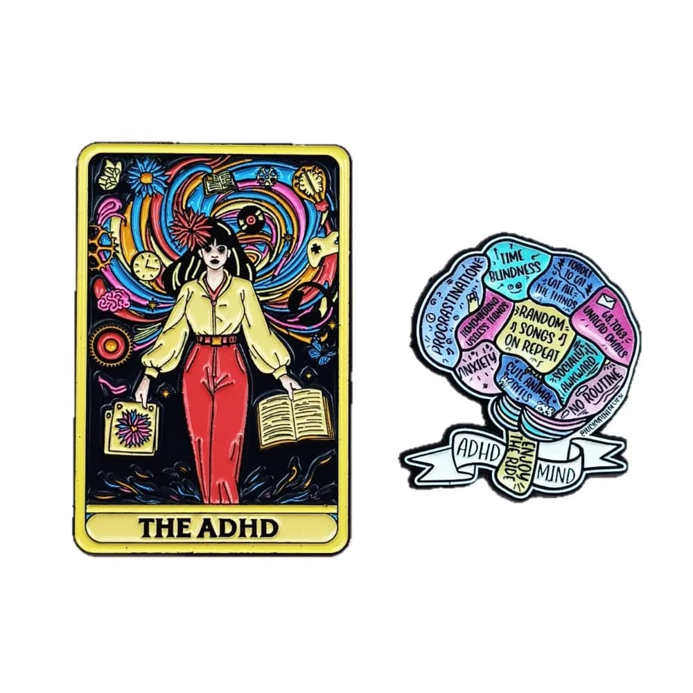 ADHD Tarot Card Enamel PinsThe ADHD Mental Health Brooch Lapel Pin Backpack Badges Jacket Hat Decor Awareness Gift for Friends