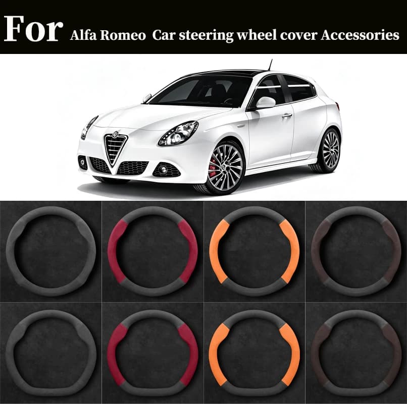 Car Suede AntiSlip Steering Wheel Cover For Alfa Romeo GT 147 156 159 166 Giulia Tonale Stelvio Giulietta Mito Milano 2025 2026