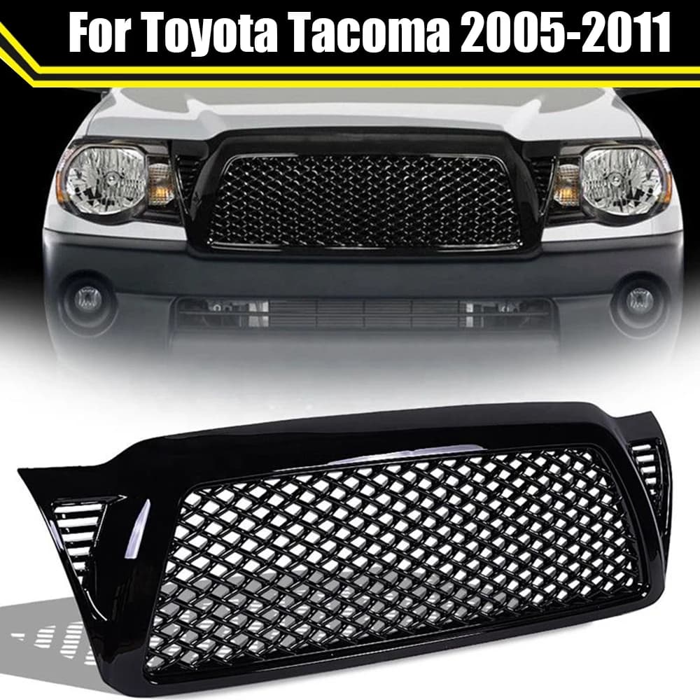 Modified For Toyota Tacoma 2005-2011 Racing Grille Grills Mesh Front Bumper Grilles ABS Gloss Black Radiator Trim Cover