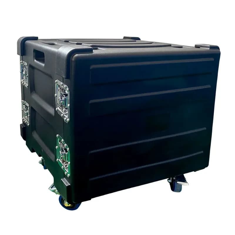 8U Flight Case Waterproof Roto-Molded Impact Resistant Rack Case with Front Rear Doors Heavy Duty Casters for Audio Visual