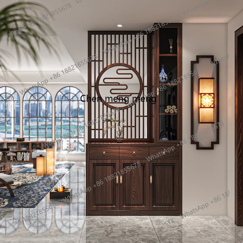 New Chinese-style screen partition cabinet is facing the door, solid wood modern simple blocking entrance, locker, shoe cabinet