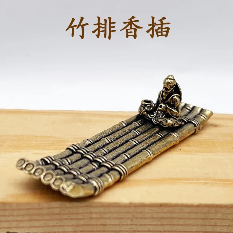 Bamboo Raft Copper Holder Solo Fishing Cold River Snow Ornament Incense Ceremony DIY Fish Tank